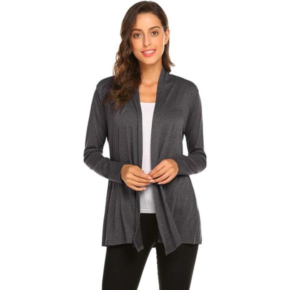 Womens Casual Lightweight Long Sleeve Cardigan Soft Drape Open Front Fall